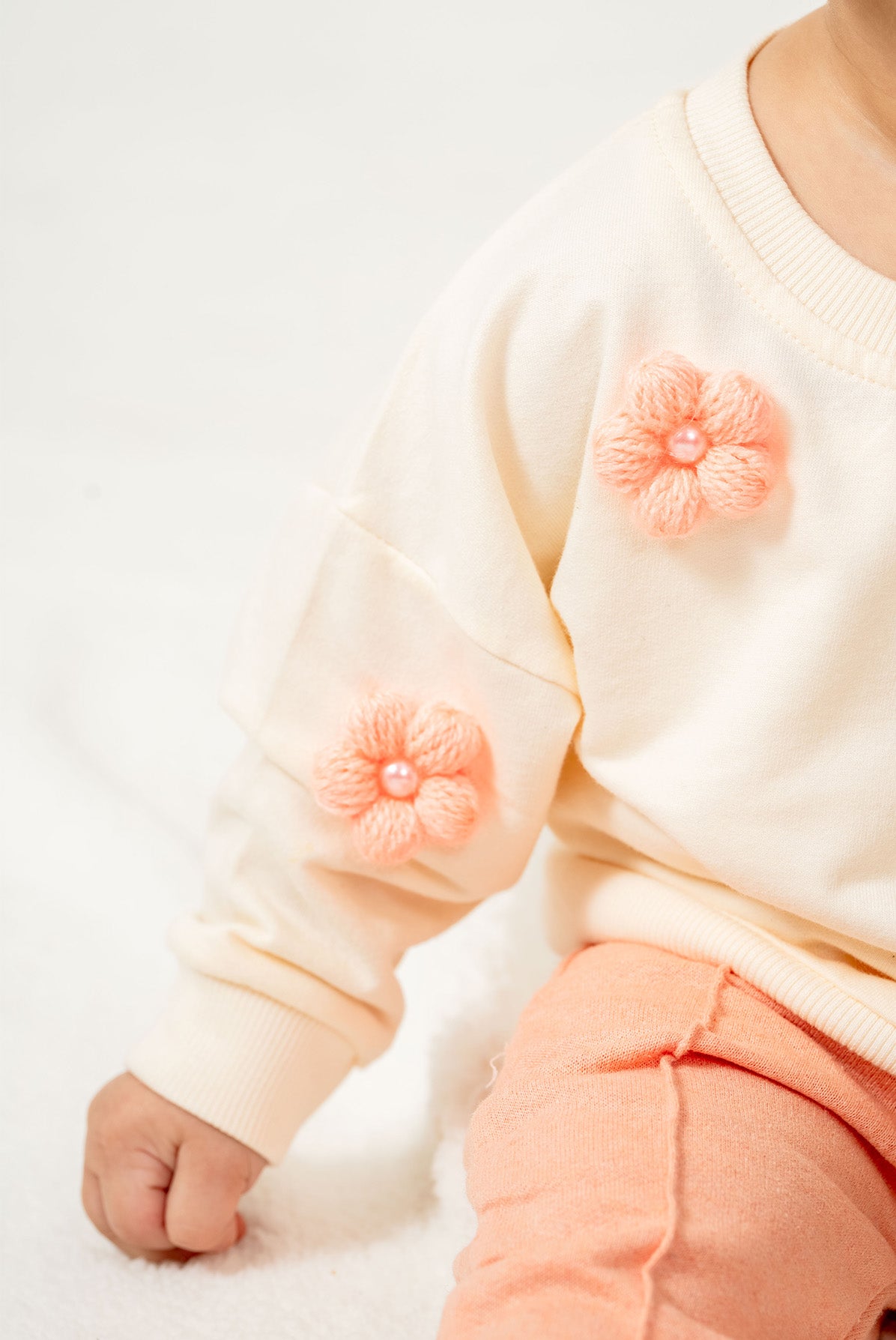 Kız Bebek Çiçek Aplikeli Uzun Kollu Sweatshirt ve Şardonlu Pantolon İkili Takım 9-24 Ay